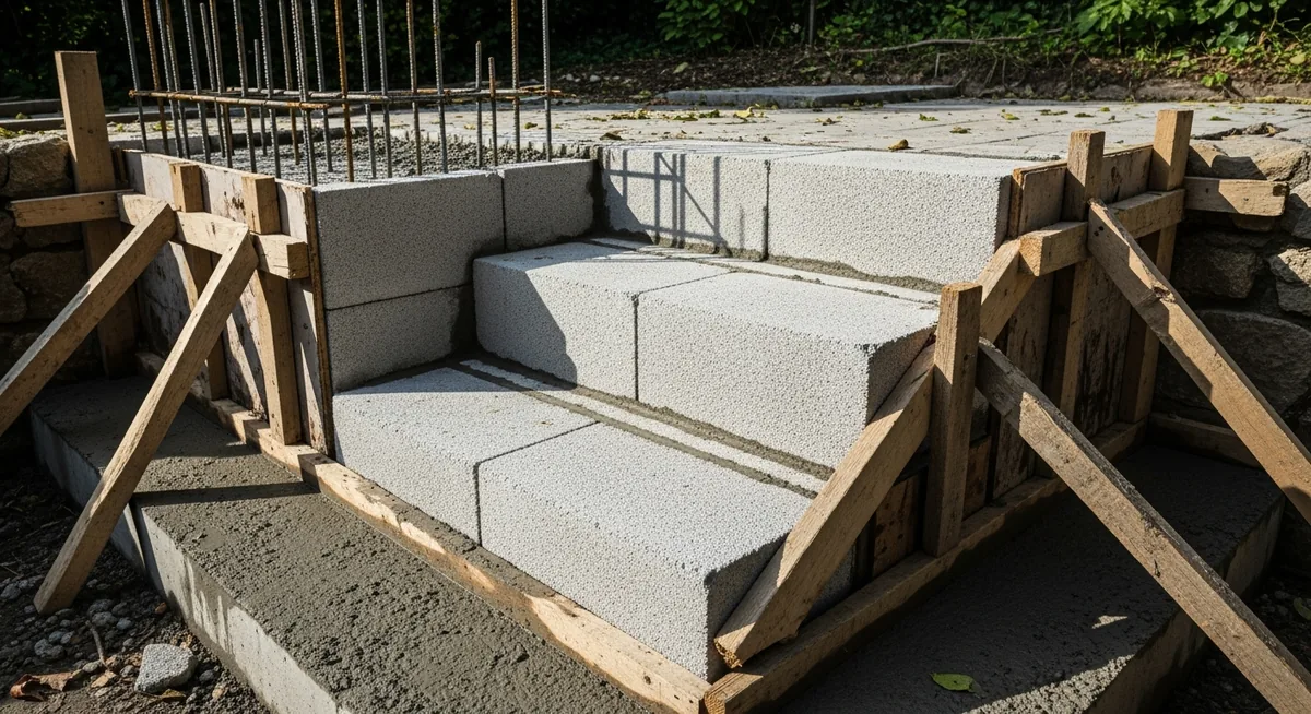 Construction escalier parpaing ferraillage et coffrage bois