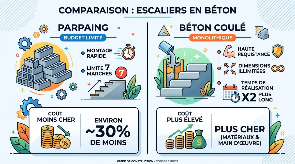 Comparatif technique parpaing versus béton coulé pour escalier extérieur