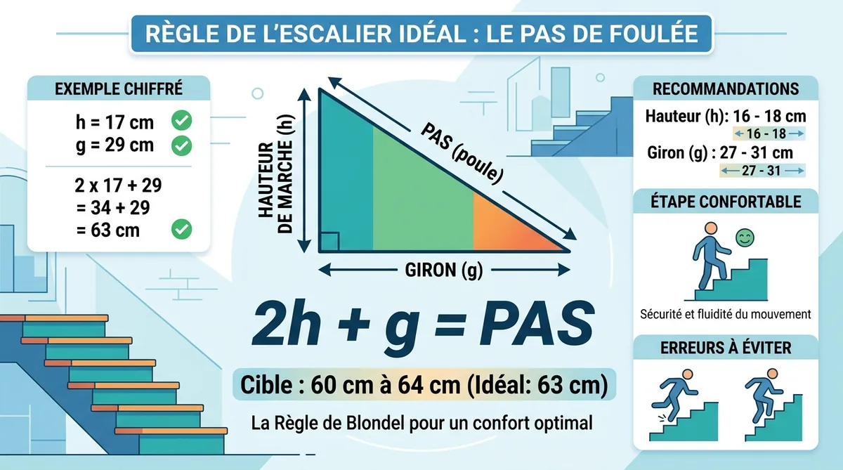 Infographie Loi de Blondel calcul escalier hauteur marche