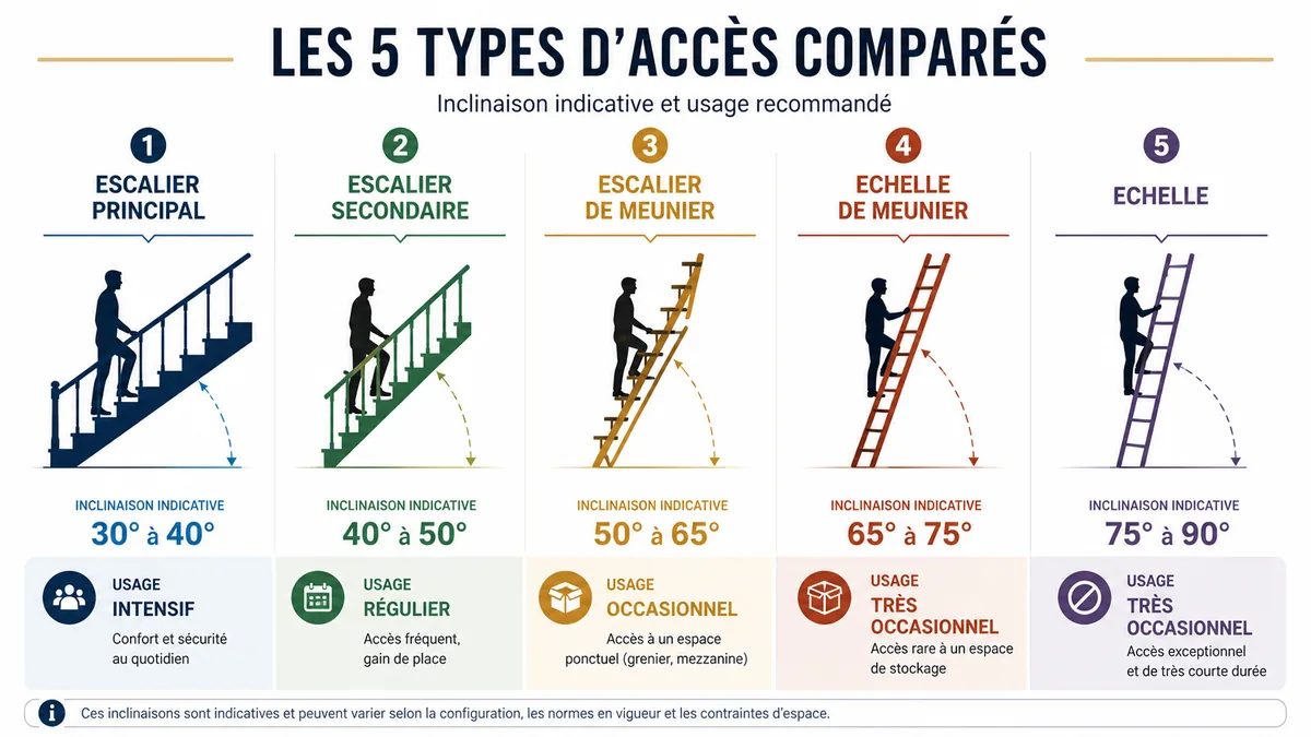 Comparatif visuel des pentes selon le type d'escalier
