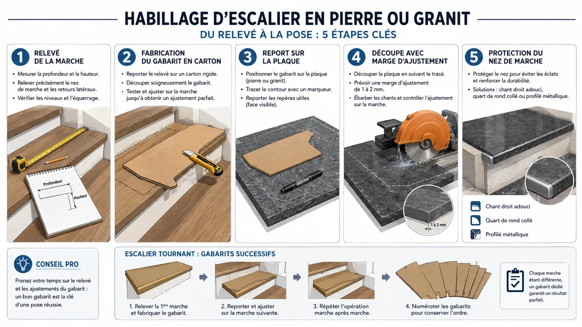 Étapes pour découper une plaque de plâtre autour des marches