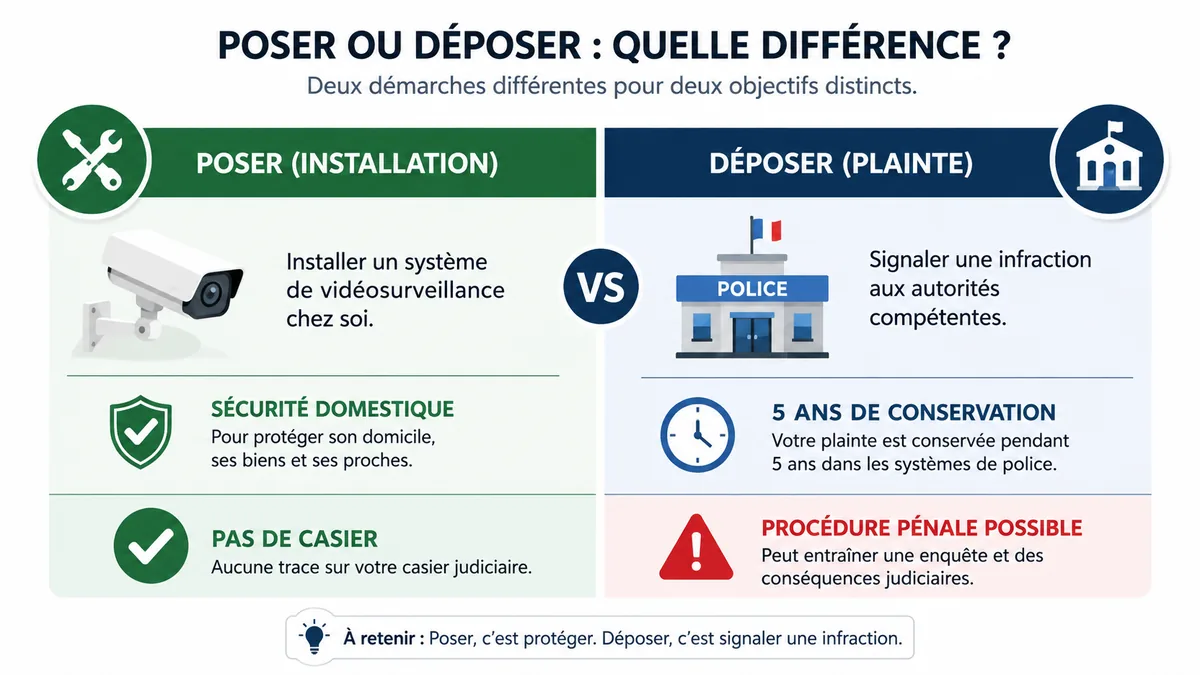 Différence poser déposer main courante installation vs plainte
