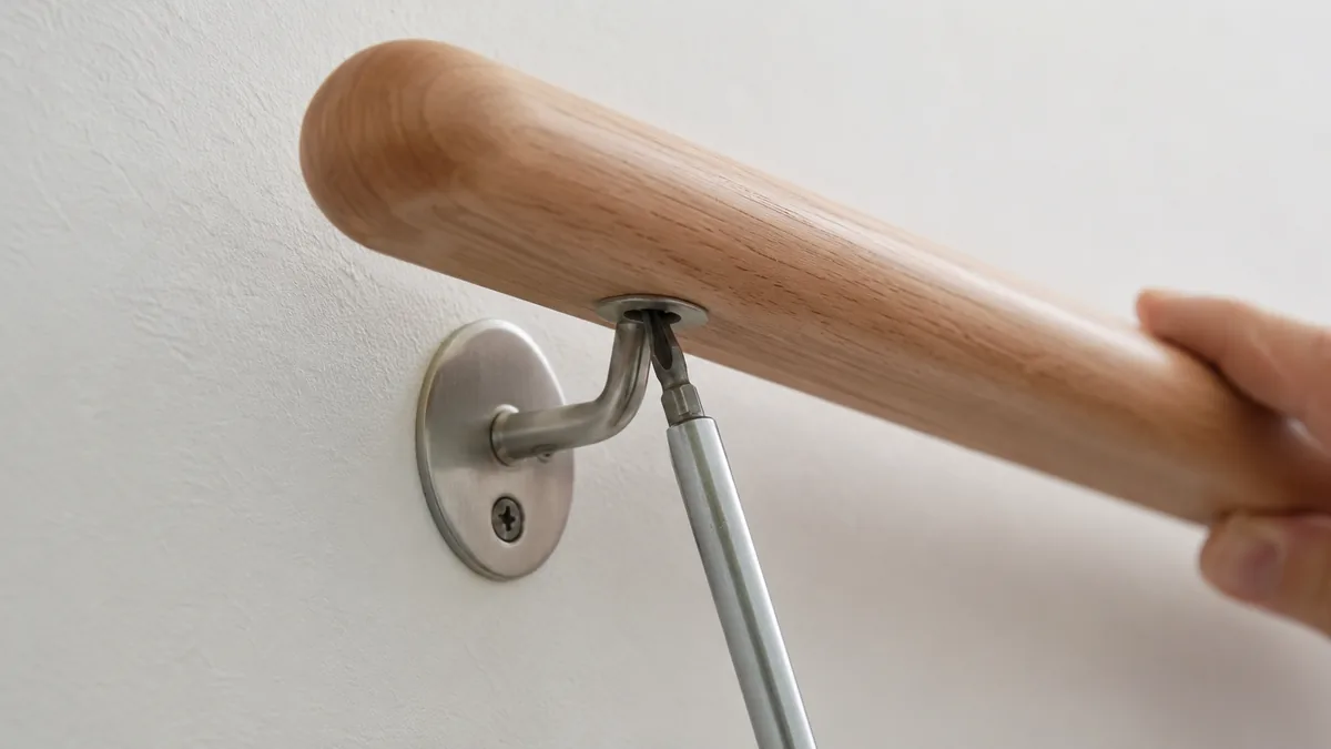 Fixation d’une main courante en bois sur support mural