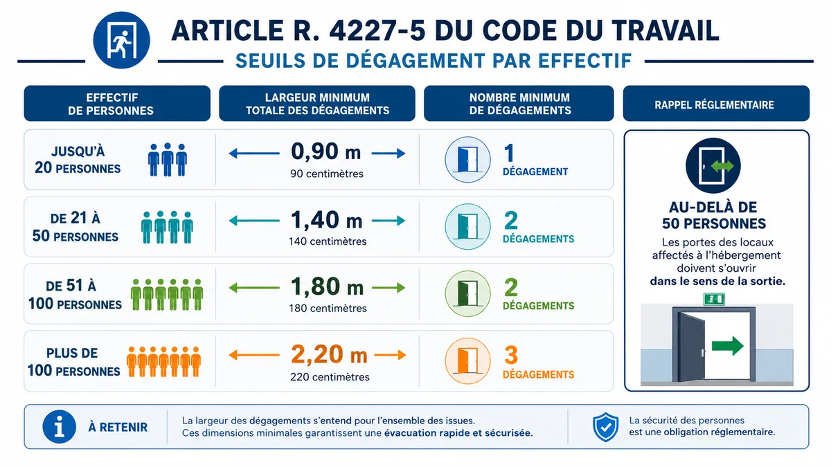 Largeurs de dégagement selon l'effectif en entreprise