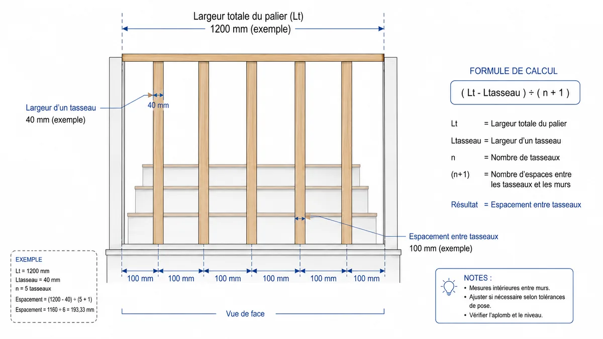 Schéma calcul espacement tasseaux escalier avec formule