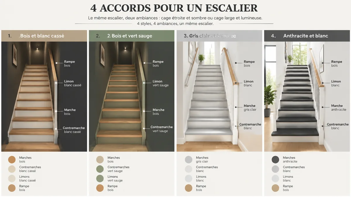 Comparatif de couleurs pour escalier bicolore intérieur