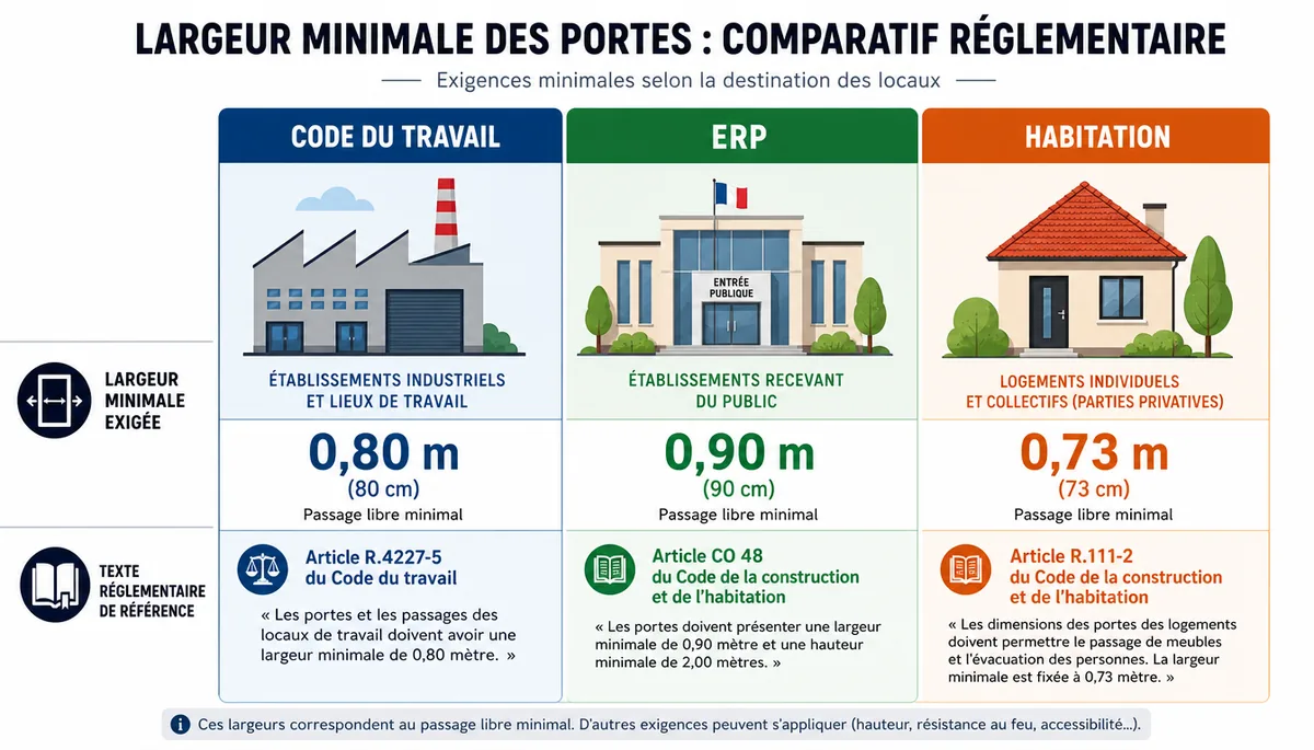 Comparatif largeur escalier Code du travail ERP et habitation