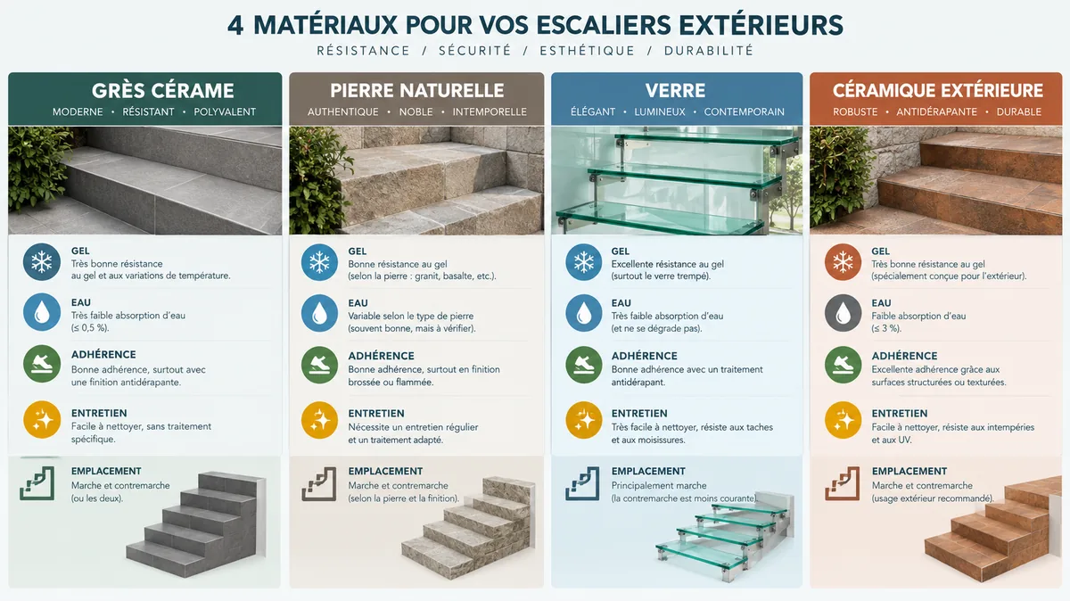Comparatif des matériaux pour mosaïque d'escalier extérieur