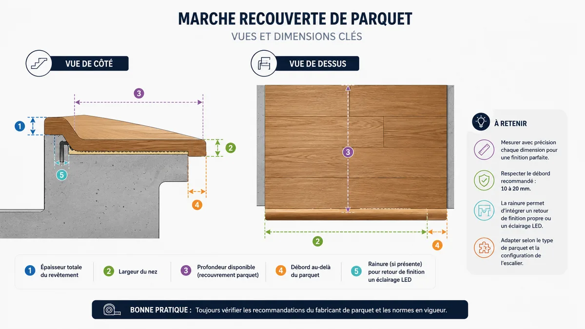 Cotes à relever pour un nez de marche en bois