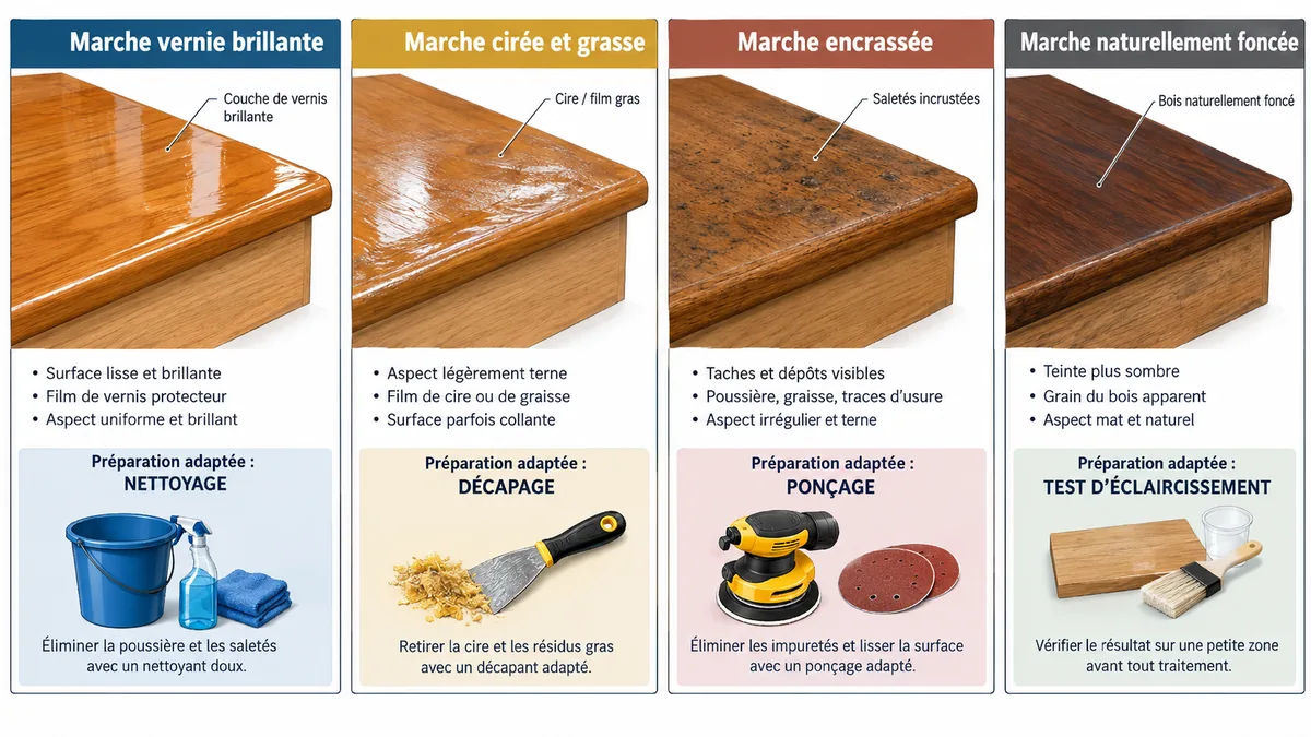 Diagnostic visuel d'un escalier en bois foncé