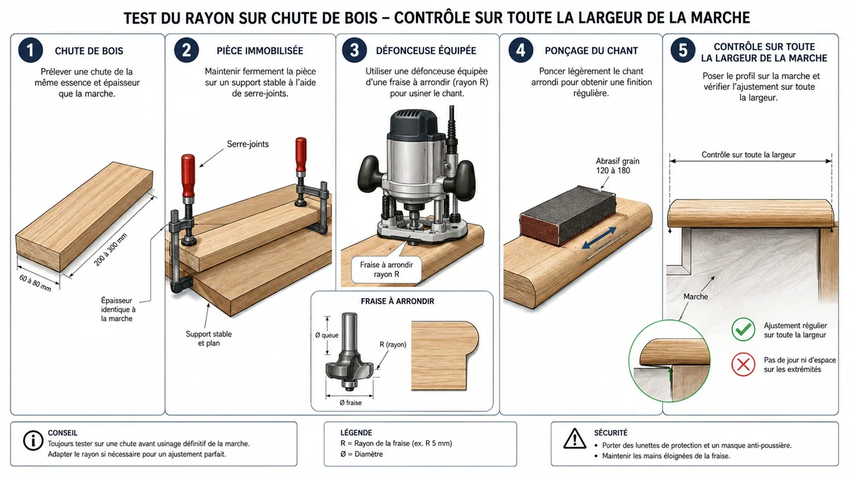 Étapes pour fabriquer un nez de marche arrondi