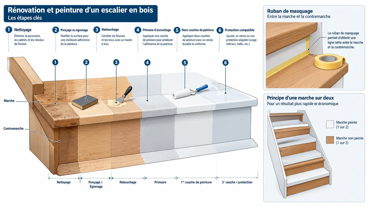 Étapes pour peindre un escalier bois bicolore