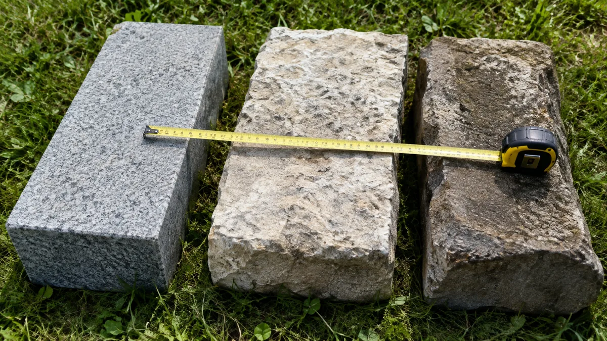 Comparaison visuelle bloc granit dalle calcaire et pierre de récupération