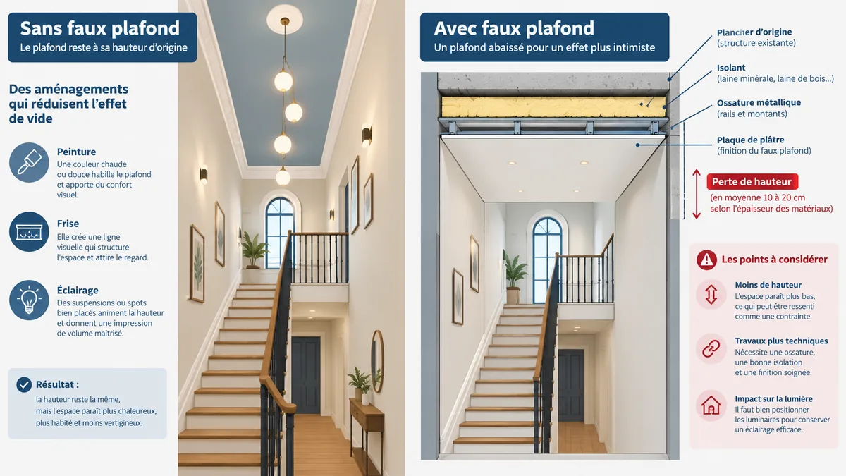 Comparatif entre correction visuelle et faux plafond d'escalier