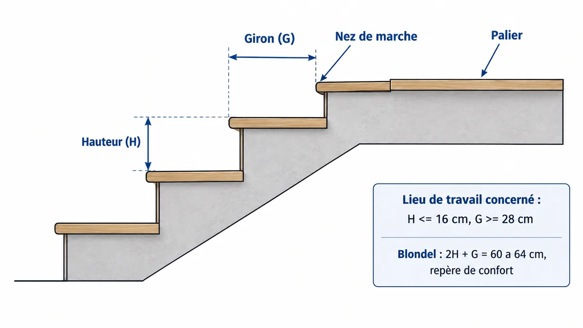 Schéma hauteur de marche et giron d'escalier