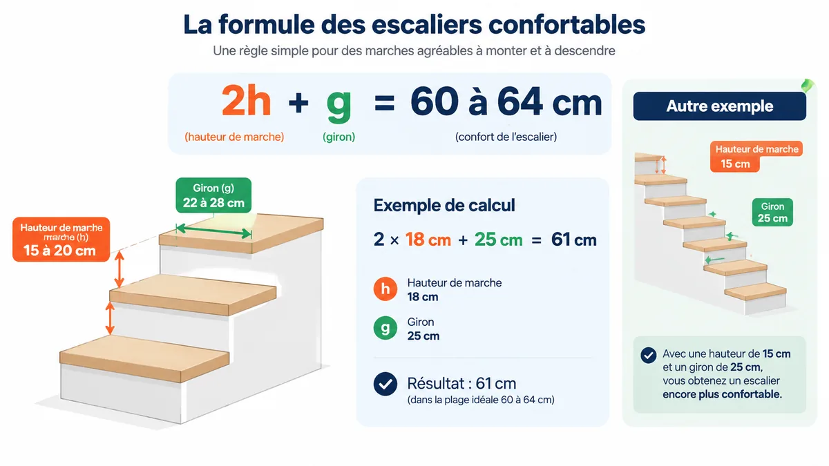 Infographie de la loi de Blondel pour calculer un escalier