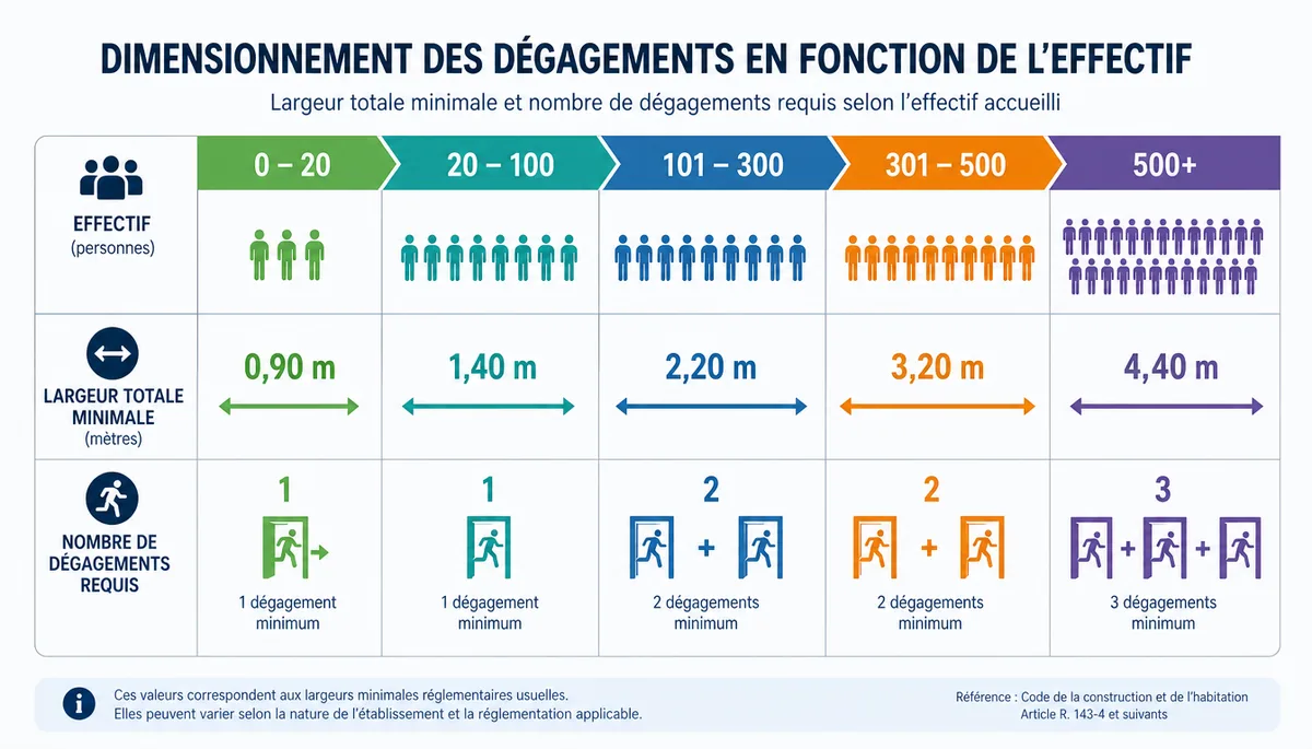 Infographie largeur escalier code du travail selon effectif de personnes