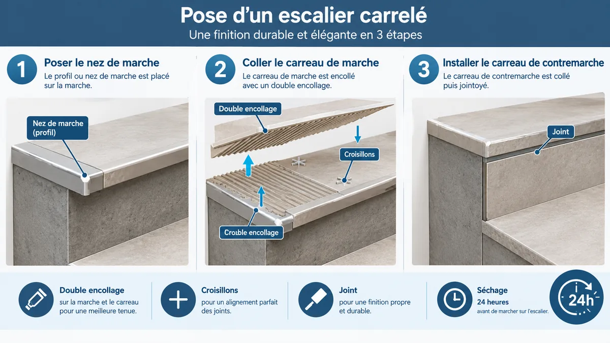 Ordre de pose du carrelage sur une marche d'escalier