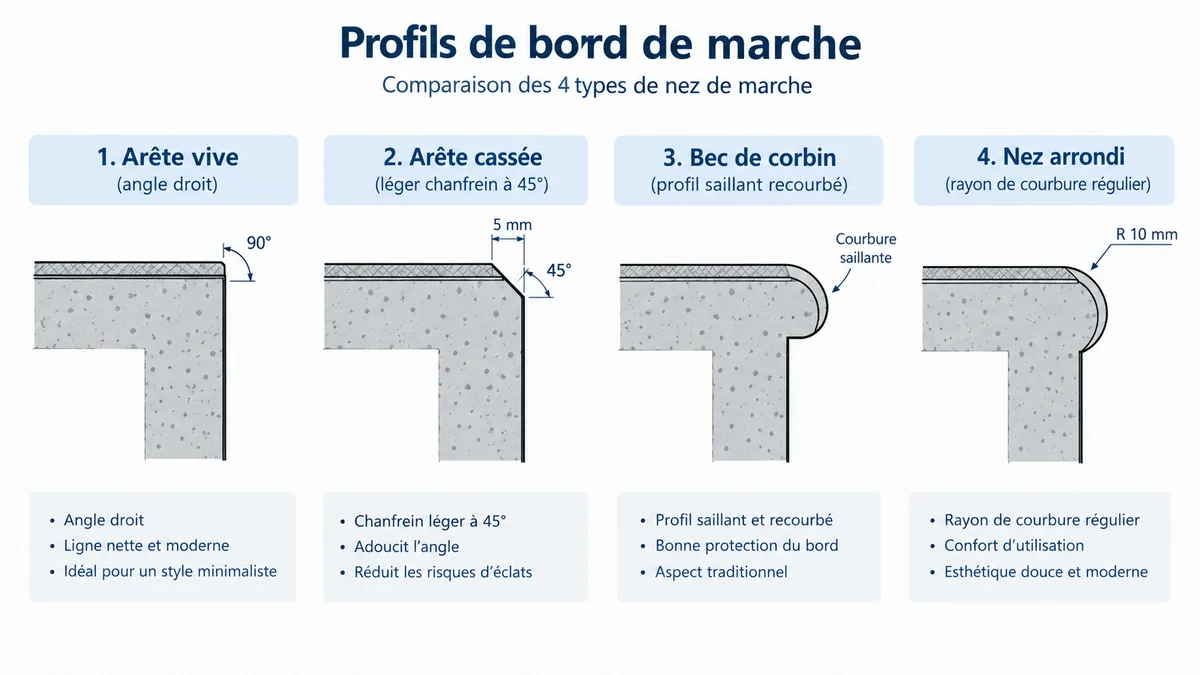 Comparaison schématique des profils de nez de marche escalier