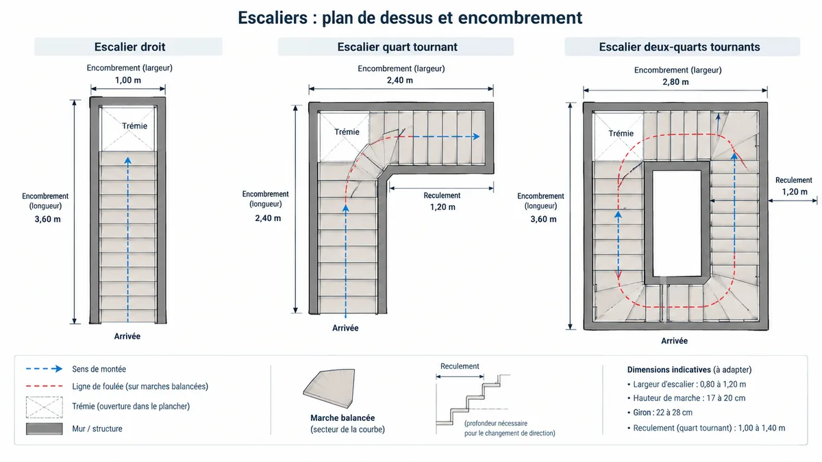 Comparatif escalier droit quart tournant et deux-quarts-tournants